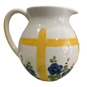 Vintage Loucarte Portugal 6” Tall Handled White Ceramic Hand Painted Pitcher